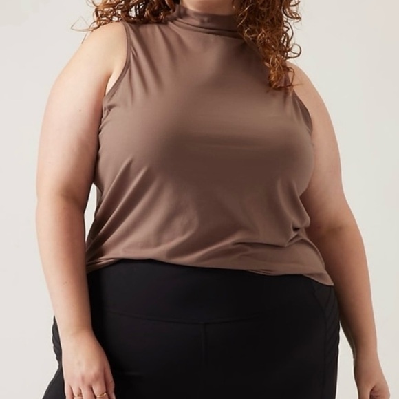 Athleta Outbound Pyrite Brown Mock Neck Sleeveless Cotton Tank Top 882327 3X - Picture 2 of 10